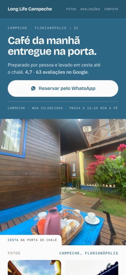Prévia da página de uma pousada no Campeche