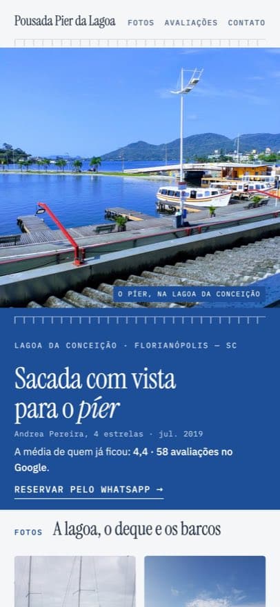 Prévia da página de uma pousada na Lagoa da Conceição