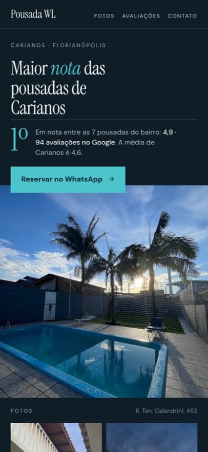 Prévia da página de uma pousada nos Carianos